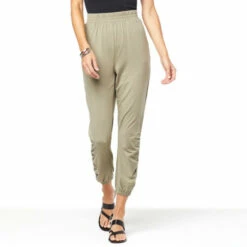 Buy ⌛ G By Giuliana LounGy CoolGirl Jersey Adjustable-Length Jogger Pant Dusty Olive 👍
