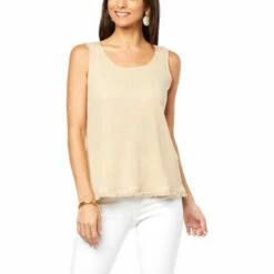 Brand new 🛒 G By Giuliana Jet Set G Linen-Blend Tank Hummus 🔥 -G by GIULIANA Sales Store unnamed file 1041