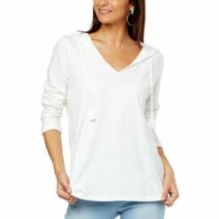 Outlet 🎉 G By Giuliana Linen-Blend Slub Knit Hooded Tee Bright White 🤩 -G by GIULIANA Sales Store unnamed file 1055