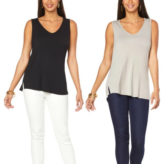 Flash Sale 😀 G By Giuliana 2-pack EcoLuxe Jersey Knit V-Neck Tanks Olive Night/soft Coral 👏 5 Flash Sale 😀 G By Giuliana 2-pack EcoLuxe Jersey Knit V-Neck Tanks Olive Night/soft Coral 👏 - Image 3