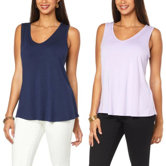 Flash Sale 😀 G By Giuliana 2-pack EcoLuxe Jersey Knit V-Neck Tanks Olive Night/soft Coral 👏 6 Flash Sale 😀 G By Giuliana 2-pack EcoLuxe Jersey Knit V-Neck Tanks Olive Night/soft Coral 👏 - Image 4