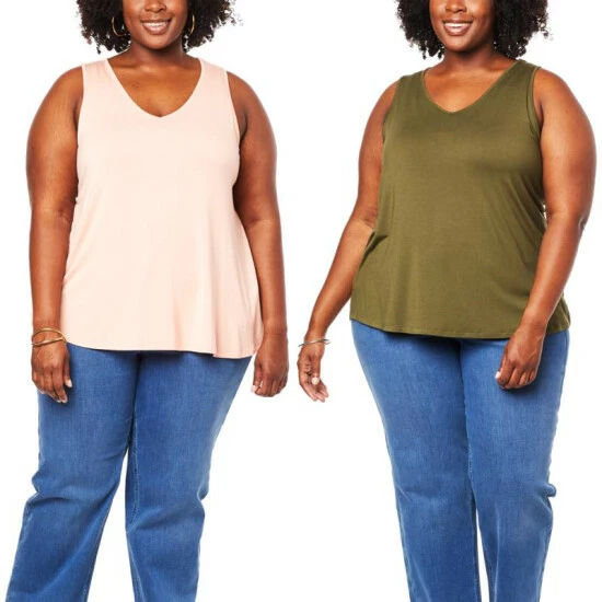 Flash Sale 😀 G By Giuliana 2-pack EcoLuxe Jersey Knit V-Neck Tanks Olive Night/soft Coral 👏 7 Flash Sale 😀 G By Giuliana 2-pack EcoLuxe Jersey Knit V-Neck Tanks Olive Night/soft Coral 👏 - Image 5