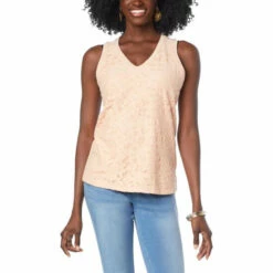 Cheap โญ G By Giuliana Lace Front Mixed Media Tank Rose Cloud ๐ฅฐ