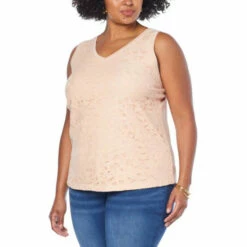 Cheap ⭐ G By Giuliana Lace Front Mixed Media Tank Rose Cloud 🥰 -G by GIULIANA Sales Store unnamed file 1136