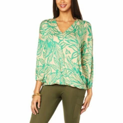 Best Pirce ❤️ G By Giuliana EcoLuxe Half-Tuck Wrap Top Black Tropical 😀