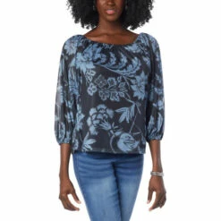 Hot Sale 🎁 G By Giuliana Jet Set G Aria On/Off Shoulder Mesh Knit Top Black Floral 🔔 -G by GIULIANA Sales Store unnamed file 1171