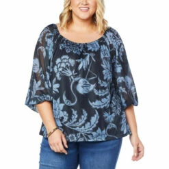 Hot Sale 🎁 G By Giuliana Jet Set G Aria On/Off Shoulder Mesh Knit Top Black Floral 🔔 -G by GIULIANA Sales Store unnamed file 1172