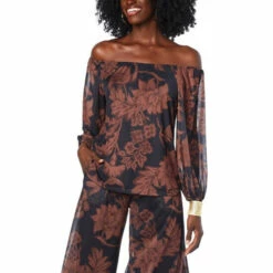 Hot Sale 🎁 G By Giuliana Jet Set G Aria On/Off Shoulder Mesh Knit Top Black Floral 🔔 -G by GIULIANA Sales Store unnamed file 1173