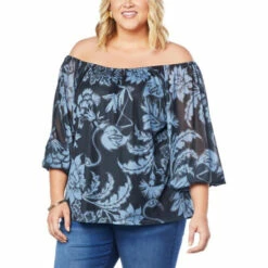 Hot Sale 🎁 G By Giuliana Jet Set G Aria On/Off Shoulder Mesh Knit Top Black Floral 🔔 -G by GIULIANA Sales Store unnamed file 1174