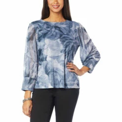 Budget ๐ G By Giuliana Floral Print Smocked-Sleeve Mesh Knit Top Olive Floral ๐ฏ