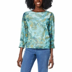 Budget 🎁 G By Giuliana Floral Print Smocked-Sleeve Mesh Knit Top Olive Floral 💯 -G by GIULIANA Sales Store unnamed file 1205