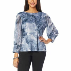 Budget 🎁 G By Giuliana Floral Print Smocked-Sleeve Mesh Knit Top Olive Floral 💯 -G by GIULIANA Sales Store unnamed file 1207