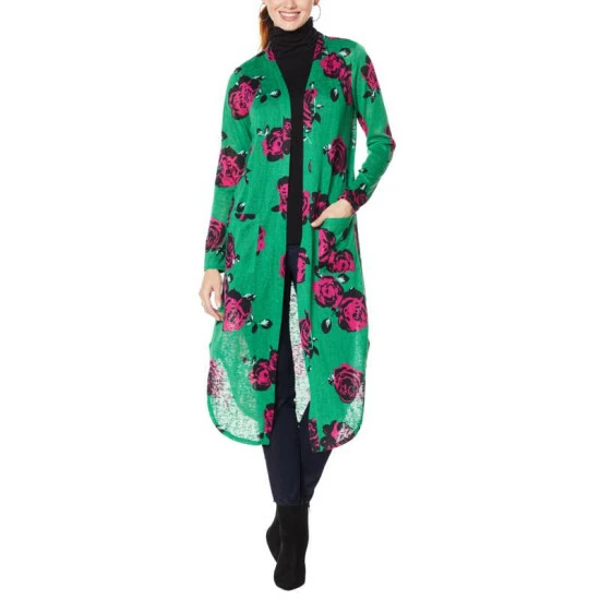Budget 🔥 G By Giuliana Printed Slub Knit Duster Cardigan Green Floral 👍 11 Budget 🔥 G By Giuliana Printed Slub Knit Duster Cardigan Green Floral 👍 - Image 9