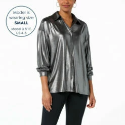 Cheapest 👏 G By Giuliana Black Label Liquid Shine Buttoned 👚 Shirt Bronze 🥰 -G by GIULIANA Sales Store unnamed file 144