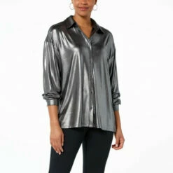 Cheapest 👏 G By Giuliana Black Label Liquid Shine Buttoned 👚 Shirt Bronze 🥰 -G by GIULIANA Sales Store unnamed file 147