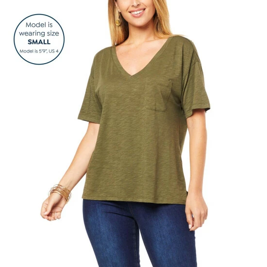 Promo 🛒 G By Giuliana Slub Knit Slouchy V-Neck Pocket Tee Ivory 🛒 4 Promo 🛒 G By Giuliana Slub Knit Slouchy V-Neck Pocket Tee Ivory 🛒 - Image 2