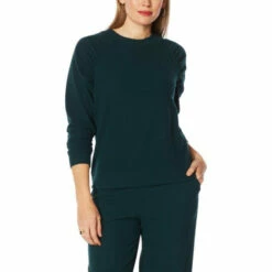 Outlet 🎁 G By Giuliana LounGy Plush Ribbed Pullover Top Dark Pine 🛒 -G by GIULIANA Sales Store unnamed file 1584