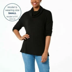 Best Pirce 🎁 G By Giuliana Cowl-Neck Waffle Knit Poncho Tunic Black ⭐ -G by GIULIANA Sales Store unnamed file 159