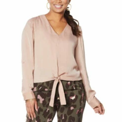 New 🤩 G By Giuliana 🔨 Hammered Satin Tie-Front Blouse Terracotta ⭐