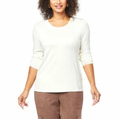 Discount 🎉 G By Giuliana Long Sleeve Tee With Shirring Detail Ivory 👍