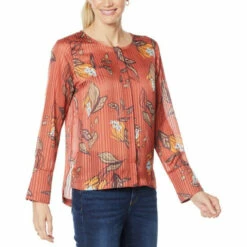 New 🧨 G By Giuliana Unique Button-Front Blouse Rust Floral Print 🛒 -G by GIULIANA Sales Store unnamed file 1790