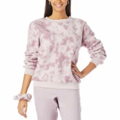 Deals ⌛ G By Giuliana LounGy Cozy Textured Sweatshirt With Matching Scrunchie Elderberry 💯