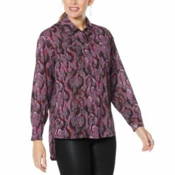 Flash Sale ✔️ G By Giuliana Snake-Print Button-Front 👚 Shirt Purple Snake 🧨
