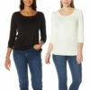 Cheapest ❤️ G By Giuliana 2-pack EcoLuxe Scoop-Neck Long-Sleeve Tees Black/thyme ✔️