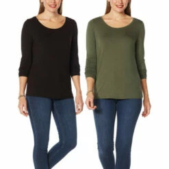 Cheapest ❤️ G By Giuliana 2-pack EcoLuxe Scoop-Neck Long-Sleeve Tees Black/thyme ✔️ -G by GIULIANA Sales Store unnamed file 2089
