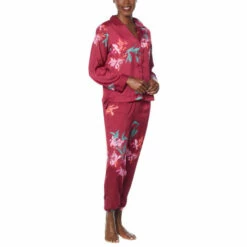 Cheapest 👏 G By Giuliana Black Label 2-piece Satin Lounge Set Beet Red Floral 👍