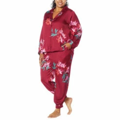Cheapest 👏 G By Giuliana Black Label 2-piece Satin Lounge Set Beet Red Floral 👍 -G by GIULIANA Sales Store unnamed file 2134