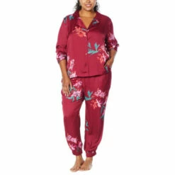 Cheapest 👏 G By Giuliana Black Label 2-piece Satin Lounge Set Beet Red Floral 👍 -G by GIULIANA Sales Store unnamed file 2136