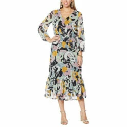 Deals ⌛ G By Giuliana Printed Mesh Tiered Midi 👗 Dress Gold Spot ✔️ -G by GIULIANA Sales Store unnamed file 2192