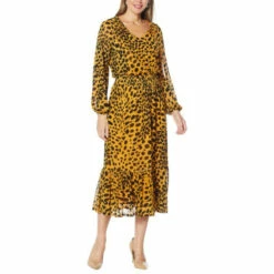 Deals ⌛ G By Giuliana Printed Mesh Tiered Midi 👗 Dress Gold Spot ✔️ -G by GIULIANA Sales Store unnamed file 2193