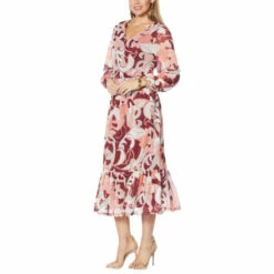 Deals ⌛ G By Giuliana Printed Mesh Tiered Midi 👗 Dress Gold Spot ✔️ -G by GIULIANA Sales Store unnamed file 2194