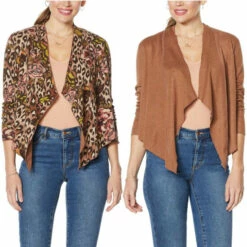 Hot Sale 🛒 G By Giuliana Sweater Knit Reversible Cardigan Mocha Leopard 🌟