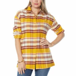 Outlet 🤩 G By Giuliana Oversized Plaid Button-Front Flannel 👕 Shirt Rose Plaid 🤩