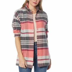 Outlet 🤩 G By Giuliana Oversized Plaid Button-Front Flannel 👕 Shirt Rose Plaid 🤩 -G by GIULIANA Sales Store unnamed file 2236