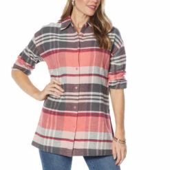 Outlet 🤩 G By Giuliana Oversized Plaid Button-Front Flannel 👕 Shirt Rose Plaid 🤩 -G by GIULIANA Sales Store unnamed file 2238