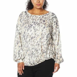 Best Sale 🛒 G By Giuliana LounGy Knot-Front Printed Sweatshirt Gray Leopard 🎁 -G by GIULIANA Sales Store unnamed file 2306