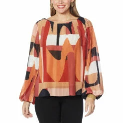 Buy ๐ G By Giuliana Printed Pleat Mesh Top Olive Abstract ๐