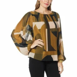 Buy 👍 G By Giuliana Printed Pleat Mesh Top Olive Abstract 😀 -G by GIULIANA Sales Store unnamed file 2319