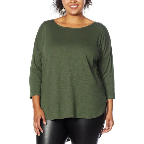 Cheap ✔️ G By Giuliana 3/4 Sleeve Hi-Low Hem Slub Knit Tee Light Camel ⭐ 5 Cheap ✔️ G By Giuliana 3/4 Sleeve Hi-Low Hem Slub Knit Tee Light Camel ⭐ - Image 3