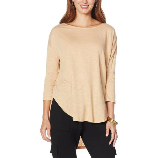 Cheap ✔️ G By Giuliana 3/4 Sleeve Hi-Low Hem Slub Knit Tee Light Camel ⭐ 7 Cheap ✔️ G By Giuliana 3/4 Sleeve Hi-Low Hem Slub Knit Tee Light Camel ⭐ - Image 5