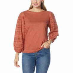 Budget 🧨 G By Giuliana Eyelet Sleeve Slub Knit Top Black 🔥