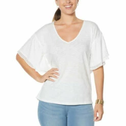 Coupon 🤩 G By Giuliana Flutter Sleeve Slub Knit Top Bright White 💯 -G by GIULIANA Sales Store unnamed file 2423