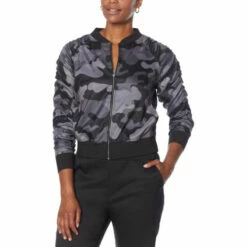 Coupon 🌟 G By Giuliana LounGy Tech Ruched Bomber Jacket Black Camo 🌟 -G by GIULIANA Sales Store unnamed file 2451