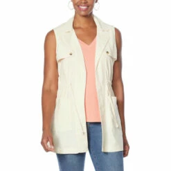 Deals 🔔 G By Giuliana Woven Utility Cargo Vest Warm Gray 😀