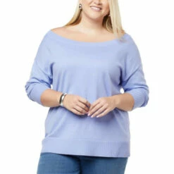 Discount 🎉 G By Giuliana On/Off-Shoulder Ribbed-Trim Knit Pullover Sweater Periwinkle 🥰 -G by GIULIANA Sales Store unnamed file 257