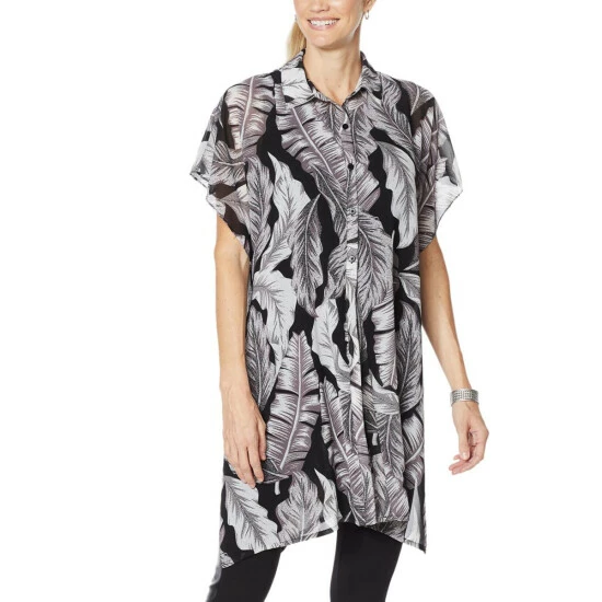 Budget โจ G By Giuliana Chiffon Tie-Front Tunic Black Banana Leaf ๐ 3 Budget โจ G By Giuliana Chiffon Tie-Front Tunic Black Banana Leaf ๐